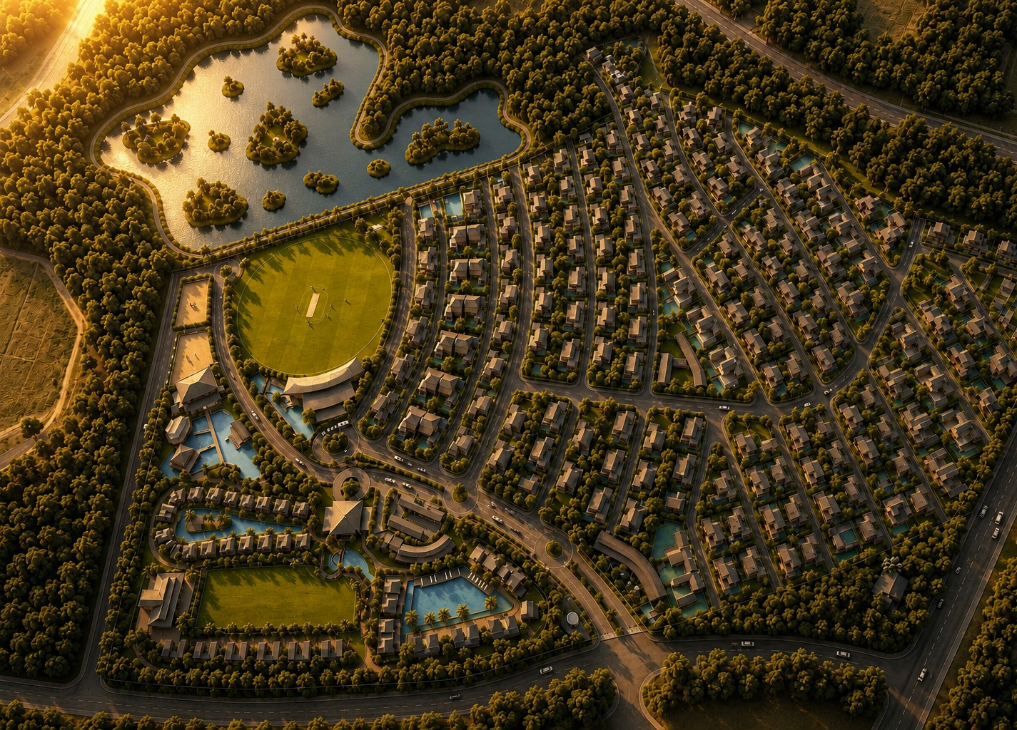 Aerial view of Mandhara at golden hour